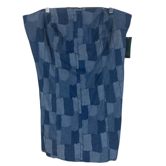 NWT Wild Fable Strapless Mini Tube Dress Womens XXL Blue Denim Patchwork Retro - Picture 3 of 5